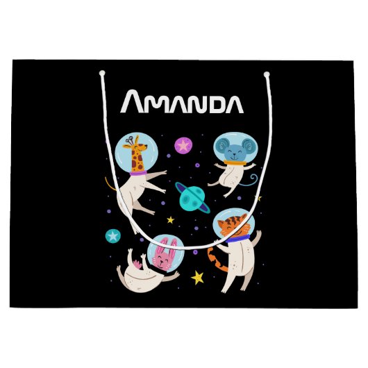 Stomme astronautdieren die in de ruimte zweven groot cadeauzakje (Voorkant)