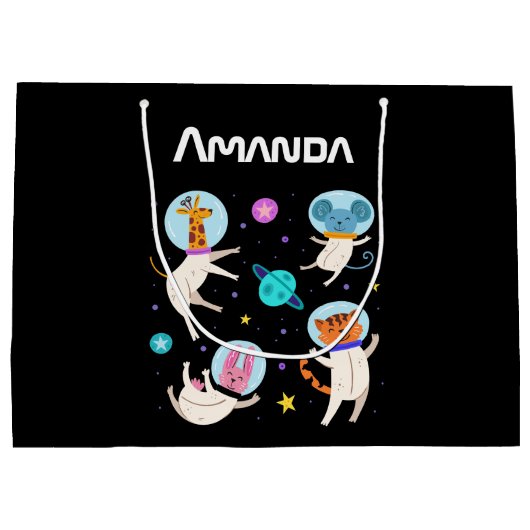 Stomme astronautdieren die in de ruimte zweven groot cadeauzakje (Achterkant)