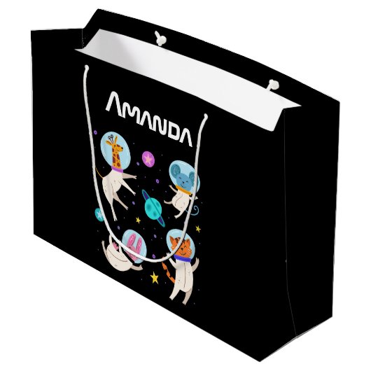 Stomme astronautdieren die in de ruimte zweven groot cadeauzakje (Achterkant Gekanteld)