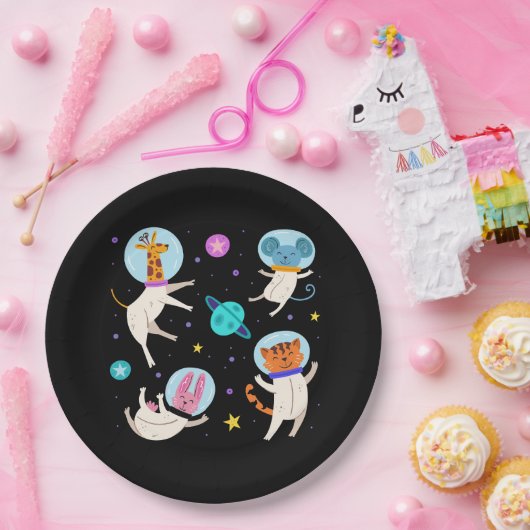 Stomme astronautdieren die in de ruimte zweven papieren bordje (Feest)