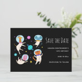 Stomme astronautdieren die in de ruimte zweven save the date (Staand voorkant)