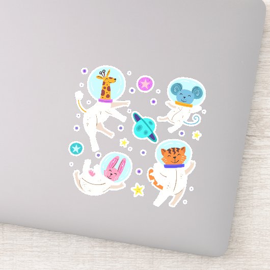 Stomme astronautdieren die in de ruimte zweven sticker (Detail)