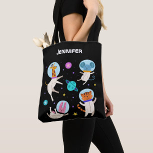 Stomme astronautdieren die in de ruimte zweven tote bag