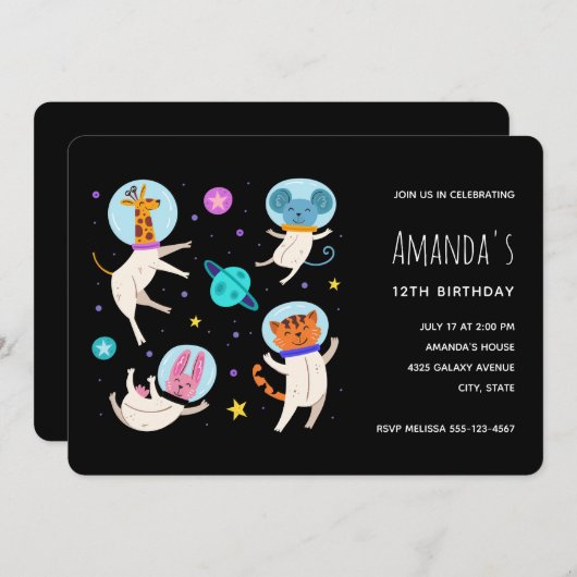 Stomme astronautdieren die in de ruimtevaart zweve kaart (Voorkant / Achterkant)