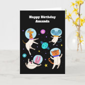 Stomme astronautdieren die in de ruimtevaart zweve kaart (Gele Bloem)