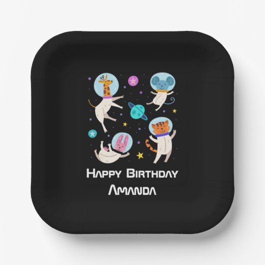 Stomme astronautdieren die in de ruimtevaart zweve papieren bordje (Voorkant)