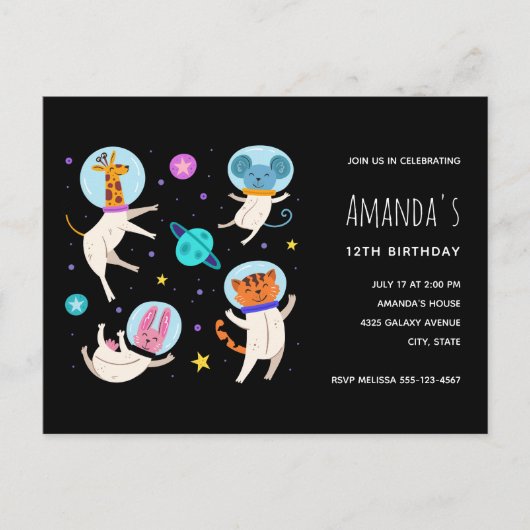 Stomme astronautdieren die in de ruimtevaart zweve uitnodiging briefkaart (Voorkant)