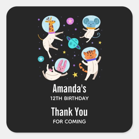 Stomme astronautdieren die in de ruimtevaart zweve vierkante sticker (Voorkant)
