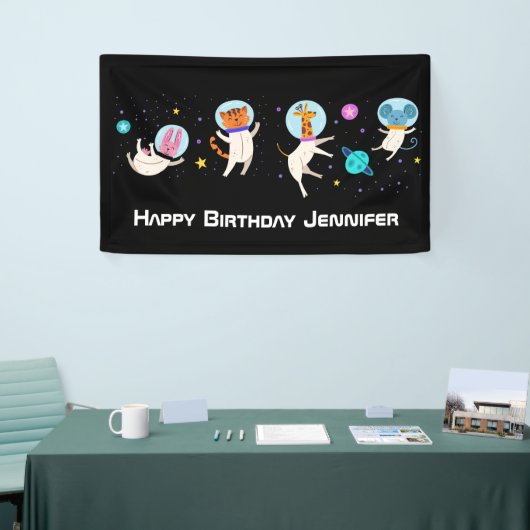 Stomme astronauten in de ruimte op zaterdag spandoek (Beurs)