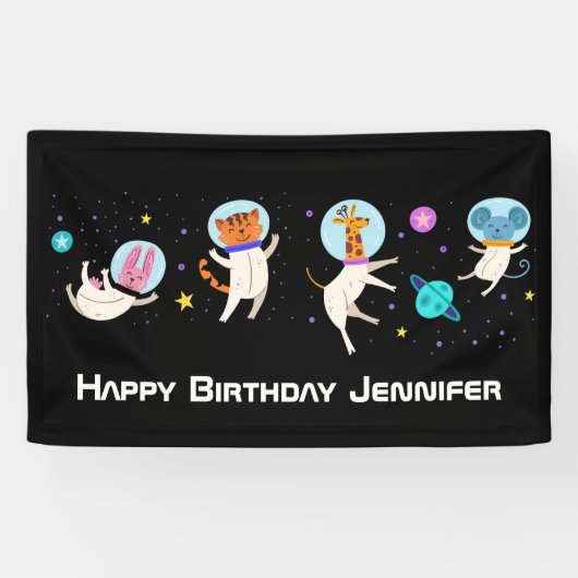 Stomme astronauten in de ruimte op zaterdag spandoek (Horizontaal)