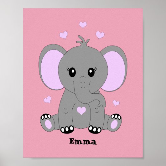 Stomme baby olifant in roze voor meisjes poster (Voorkant)