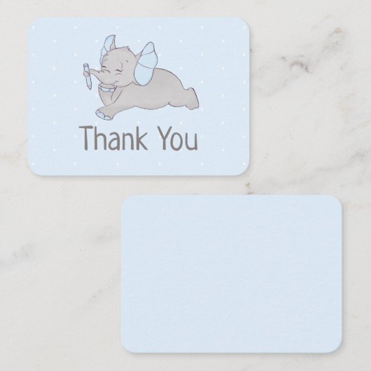 Stomme baby olifant met blauw potlood Hartelijk da Informatiekaartje (Voorkant / Achterkant)