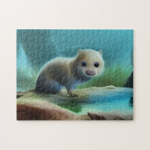 Stomme baby otter in vijver -