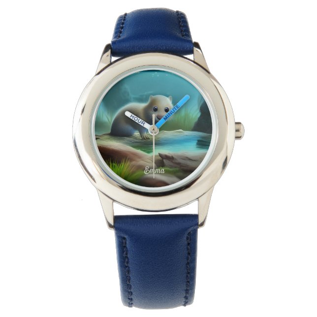 Stomme baby otter in vijver - personaliseerbaar horloge (Voorkant)