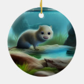 Stomme baby otter in vijver - personaliseerbaar keramisch ornament (Achterkant)