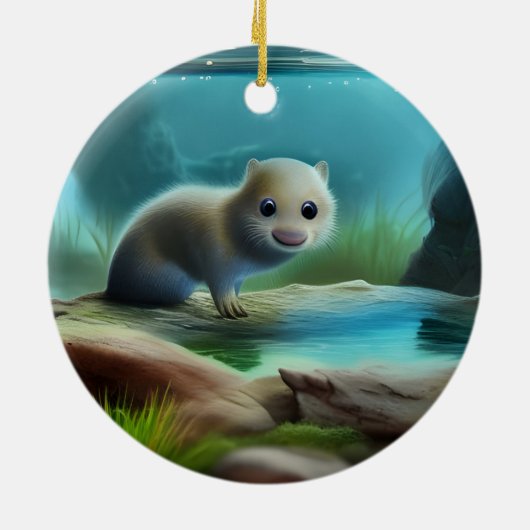 Stomme baby otter in vijver - personaliseerbaar keramisch ornament (Achterkant)