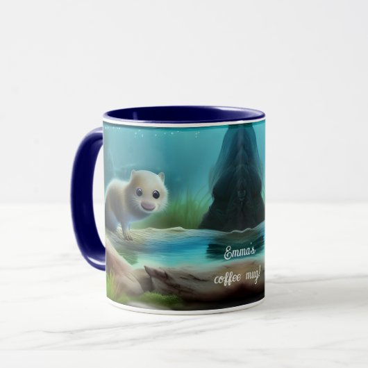 Stomme baby otter in vijver - personaliseerbaar mok (Voorkant links)