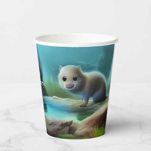 Stomme baby otter in vijver - personaliseerbaar papieren bekers (Achterkant)