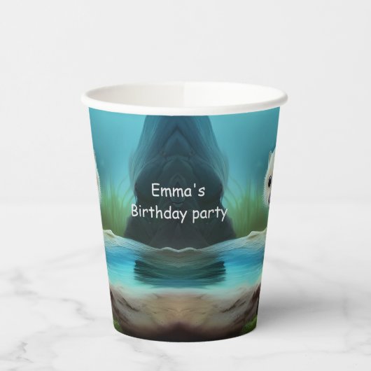 Stomme baby otter in vijver - personaliseerbaar papieren bekers (Links)