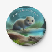 Stomme baby otter in vijver - personaliseerbaar papieren bordje (Voorkant)