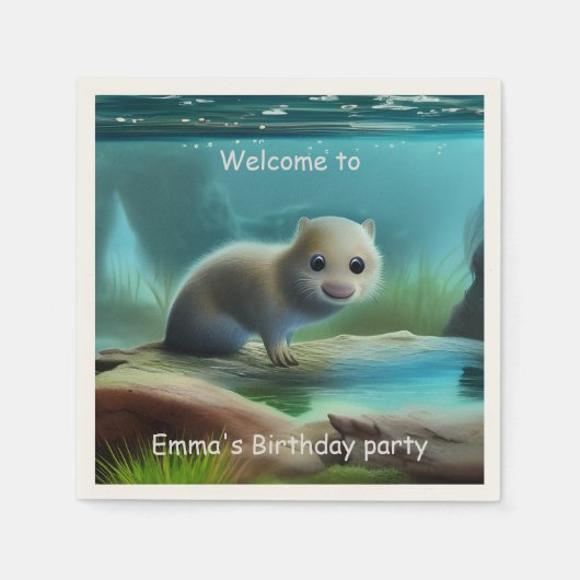 Stomme baby otter in vijver - personaliseerbaar servet (Voorkant)