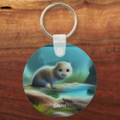 Stomme baby otter in vijver - personaliseerbaar sleutelhanger (Voorkant)