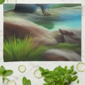 Stomme baby otter in vijver - theedoek (Gevouwen)