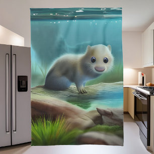 Stomme baby otter in vijver - theedoek