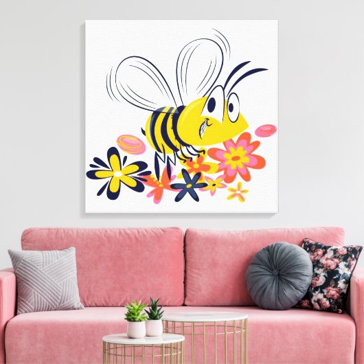 Stomme bijen bloemen canvas afdruk (Insitu (Woonkamer))
