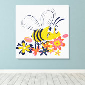 Stomme bijen bloemen canvas afdruk (Insitu (Houten vloer))