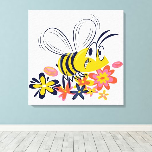 Stomme bijen bloemen canvas afdruk (Insitu (Houten vloer))