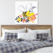 Stomme bijen bloemen canvas afdruk (Insitu (Slaapkamer))