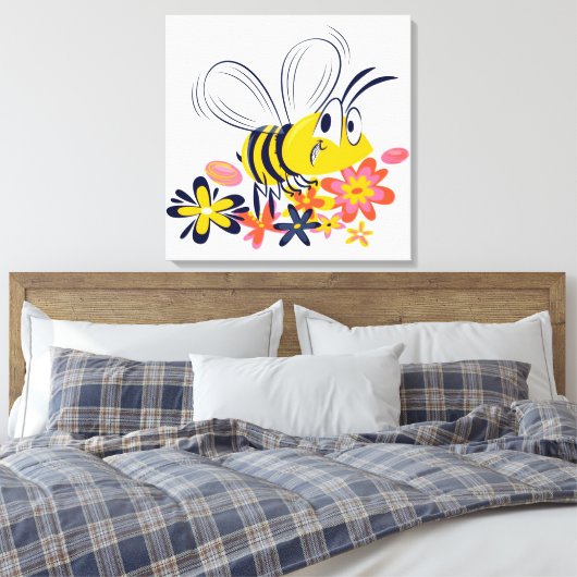Stomme bijen bloemen canvas afdruk (Insitu (Slaapkamer))
