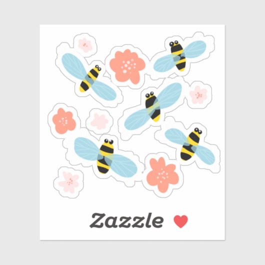 Stomme bijen bloemen sticker (Vel)