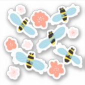 Stomme bijen bloemen sticker (Voorkant)
