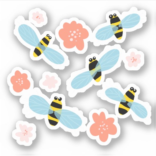 Stomme bijen bloemen sticker (Voorkant)