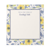 Stomme blauwe gele bloemen crème uit bureau van notitieblok (Voorkant)