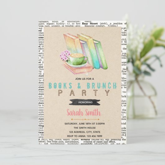 Stomme boeken en uitnodiging van brunch party (Staand voorkant)
