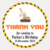 Stomme bouwthema Kind Birthday Party Class Ronde Sticker (Voorkant)