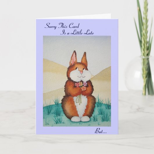 Stomme bruine bunny en bloemen leuk na verjaardag kaart (Voorkant)