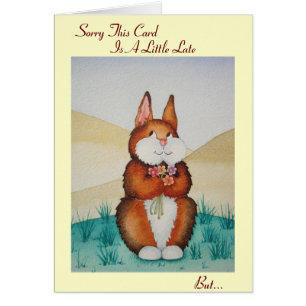 Stomme bruine bunny en bloemen na de verjaardag