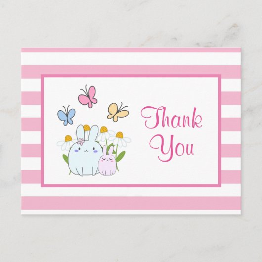 Stomme Bunnies, Butterflies & Flowers Party Bedank Briefkaart (Voorkant)