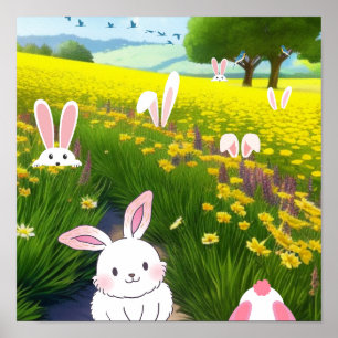 Stomme Bunnies in een veld Poster
