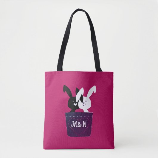 Stomme Bunnies in liefde op magenta Tote Bag (Voorkant)