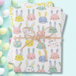 Stomme Bunnies met bloemen in pastelkleuren Inpakpapier Vel