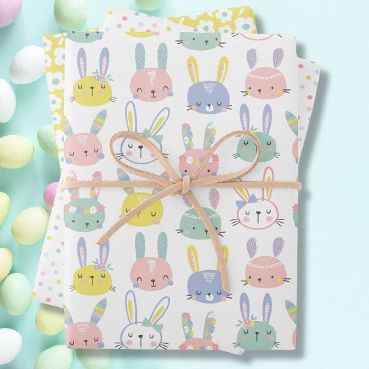 Stomme Bunnies met bloemen in pastelkleuren Inpakpapier Vel