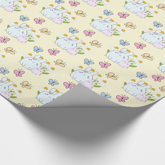 Stomme Bunnies met Daisies en Butterflies Pattern Cadeaupapier (Hoek)