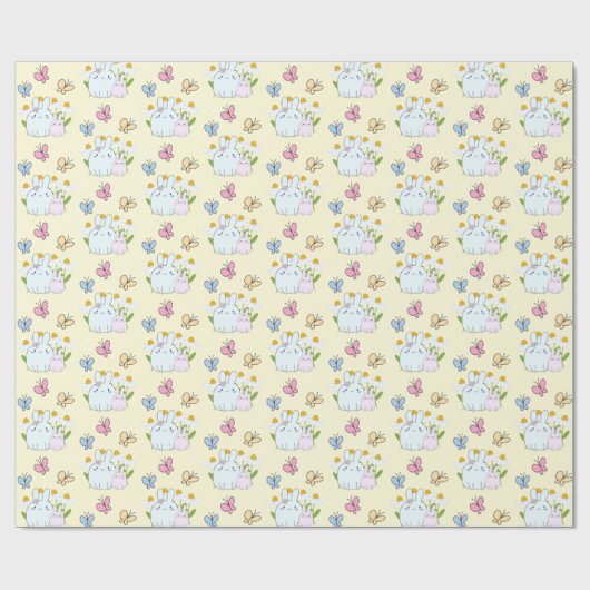 Stomme Bunnies met Daisies en Butterflies Pattern Cadeaupapier (Vlak)