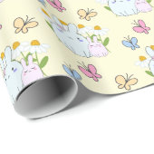 Stomme Bunnies met Daisies en Butterflies Pattern Cadeaupapier (Rol Hoek)