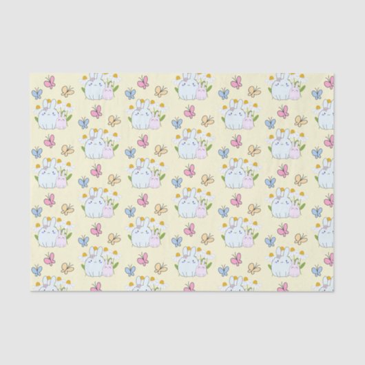 Stomme Bunnies met Daisies en Butterflies Pattern Tissuepapier (Voorkant)